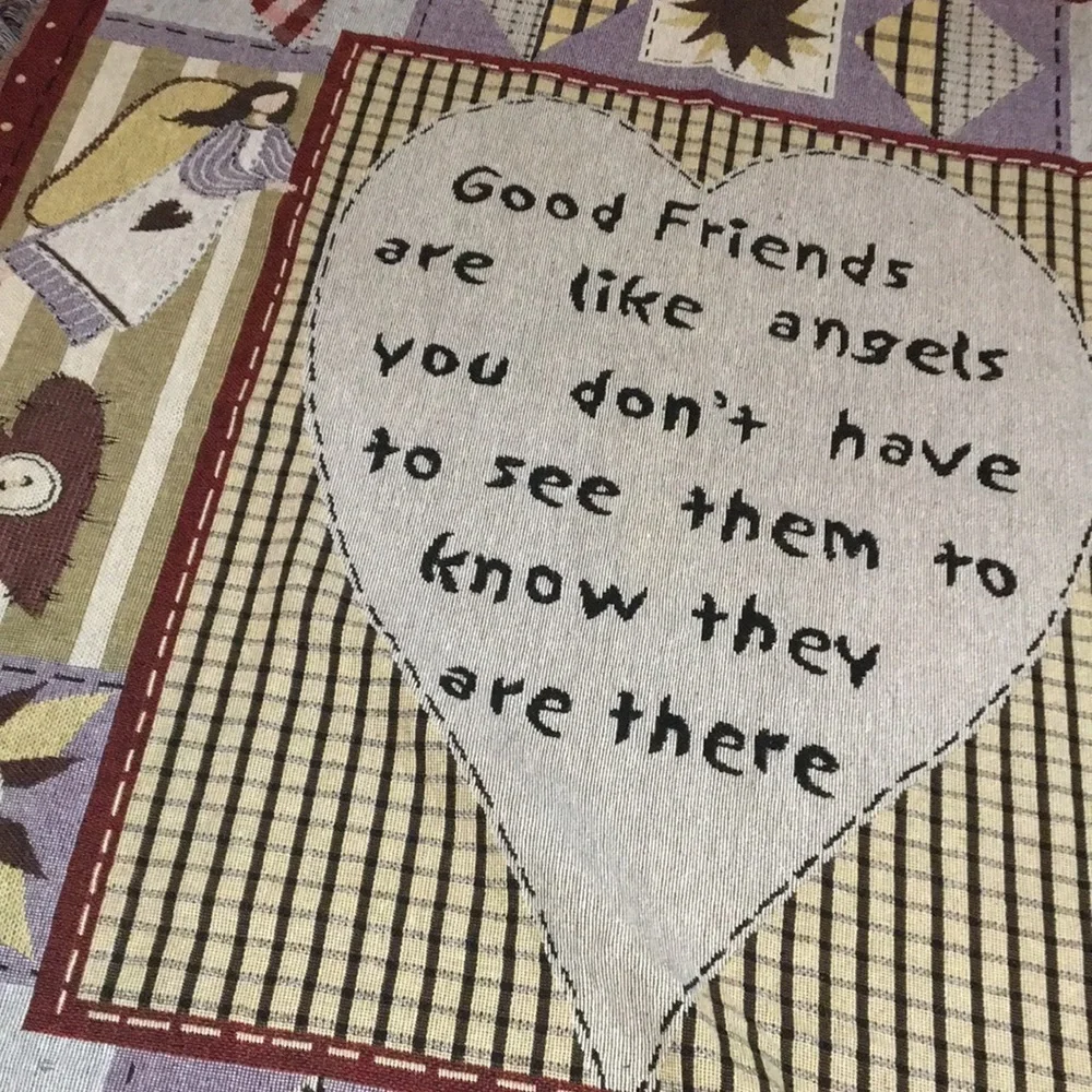 Vintage Blanket Good Friends/Angels Rustic Farmhouse Country Throw or Wall Decor